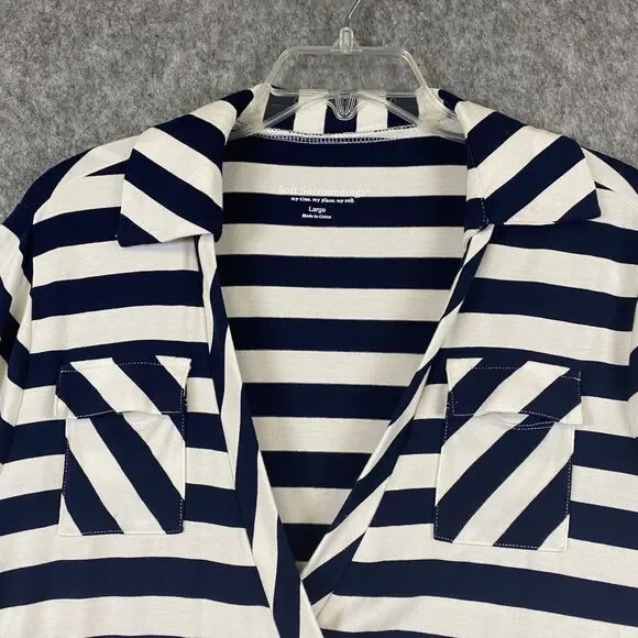 Soft Surroundings Women's Large Navy White Stripe V Neck Side Wrap Dress - Picture 2 of 14